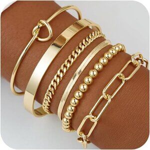 🆕 Sufope Dainty Laying Bracelet Women Gold 14K Adjustable Stackable jewelry Set